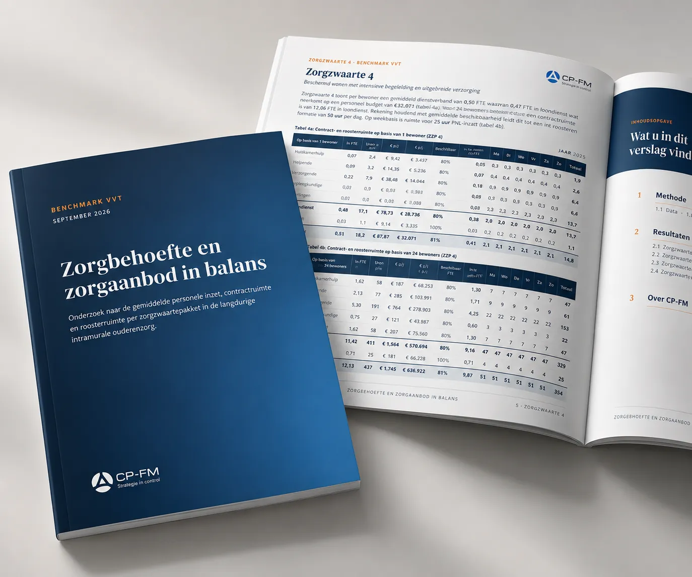 Het rapport Zorgbehoefte en zorgaanbod in balans, opengeslagen op de tabel voor zorgzwaarte 4